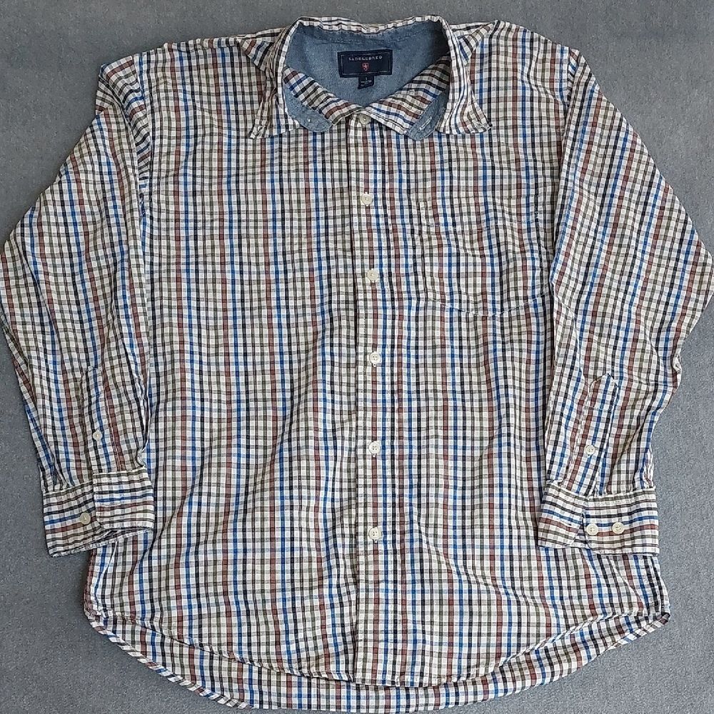 Saddlebred Men’s Long Sleeve Plaid Blue Brown Button Down Shirt - Size S